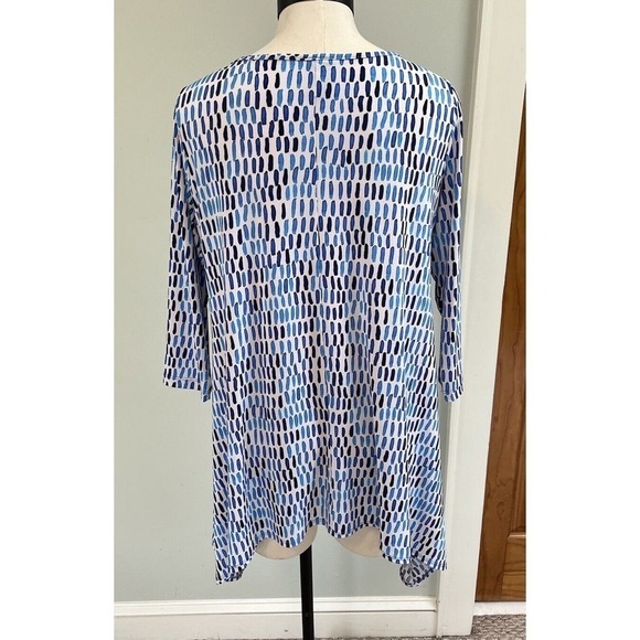 Clara Sun Woo Tunic Size S BLue White Abstract Relaxed Oversized Lagen Travel - Picture 3 of 6